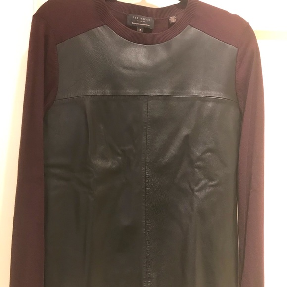 Ted Baker maroon sweater with black leather front - Picture 1 of 6